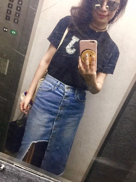 「STYLENANDA（スタイルナンダ）のアイテム（デニムスカート）」を使った、Fangさん（レディース・164cm）の夏コーディネート