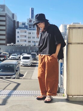 「Johnbull Private labo（ジョンブルプライベートラボ）のアイテム（パンツ）」を使った、キムラアスミさん（レディース・156cm）の夏コーディネート