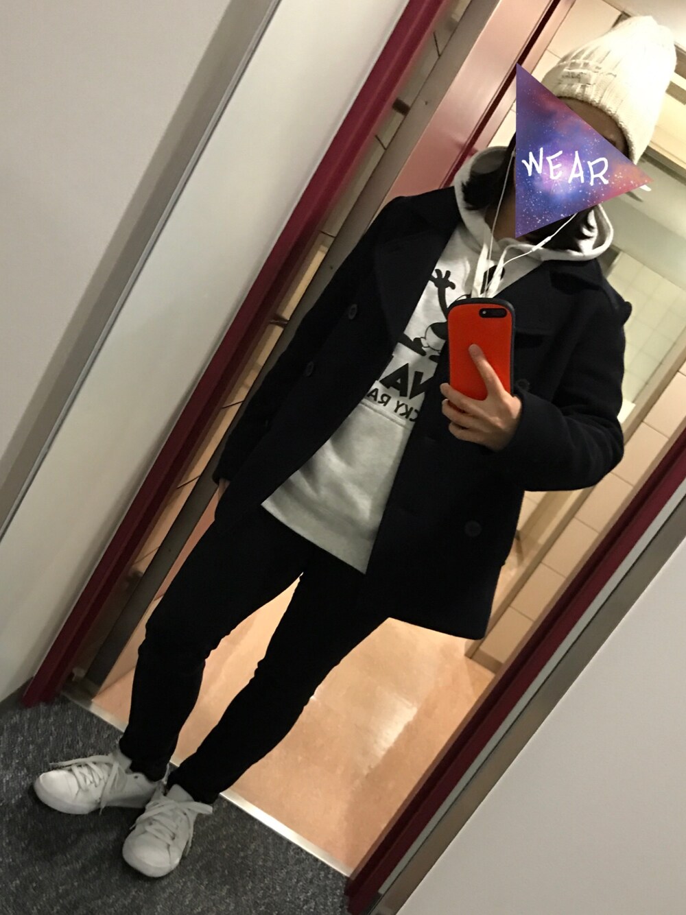 「冬コーデ、あったかい日、体育大生、大学生、テスト期間、黒スキニー、パーカーコーデ」｜「不明のアイテム（パーカー、ホワイト系）」を使った、なむ。さん（レディース・151cm）の冬コーディネートの1枚目の写真