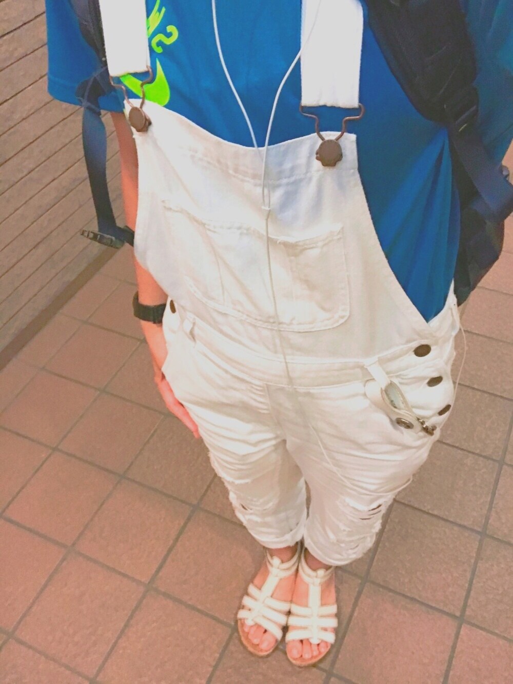 「夏コーデ、爽やか系、体育大生、テスト期間、NIKETシャツ」｜「NIKEのアイテム（Tシャツ/カットソー、ブルー系）」を使った、なむ。さん（レディース・151cm）の夏コーディネートの1枚目の写真