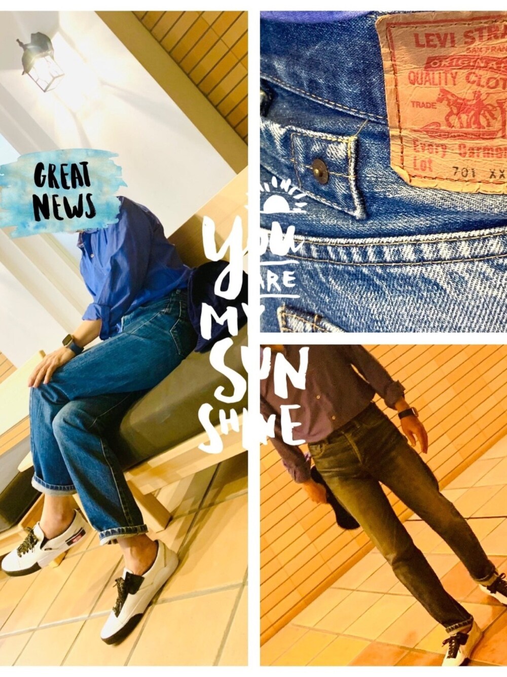 「リーバイス、Levi's、きれいめカジュアル、オトナカジュアル、スニーカー、スニーカーコーデ、シンプル、バンズ、Apple Watch、VANS」｜「VANSのアイテム（スニーカー、ホワイト系）」を使った、tomonsmakeさん（メンズ・170cm）の春コーディネートの1枚目の写真