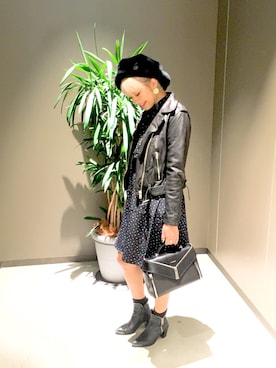 「アイテム（ライダースジャケット）」を使った、nanaさん（レディース・165cm・20代）の冬コーディネート