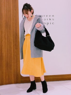 「マスタード」｜「アイテム（ダウンジャケット/コート）」を使った、i_am_sakurakoさん（レディース・161cm）の秋コーディネート