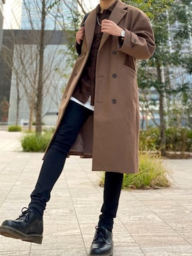 「adrer」｜「アイテム（チェスターコート）」を使った、龍珠さん（メンズ・170cm）の冬コーディネート
