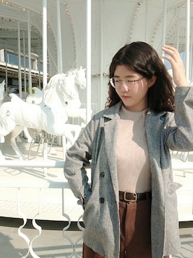 「西裝外套」｜「アイテム（スラックス）」を使った、李羽函さん（レディース・158cm）の冬コーディネート