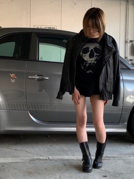 「HYSTERIC GLAMOUR（ヒステリックグラマー）のアイテム（Tシャツ/カットソー、ブラック系）」を使った、来来さん（レディース・153cm）の夏コーディネート