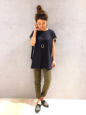 「LEPSIM（レプシィム）の【日々アイテム】ストレッチムジスリムパンツ17FW　762936（その他パンツ）」を使った、minaさん（レディース・155cm）の夏コーディネート