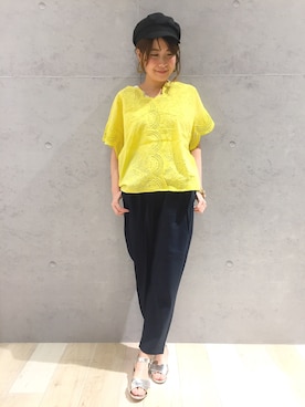 「スカラップ」｜「アイテム（キャスケット）」を使った、minaさん（レディース・155cm）の夏コーディネート