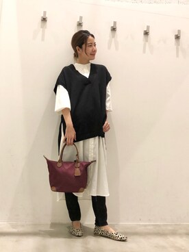 「LEPSIM（レプシィム）のアイテム（シャツワンピース）」を使った、minaさん（レディース・155cm）の秋コーディネート