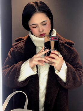 「Ifuru（イフル）のビッグケーブル タートルネックプルオーバー（ニット/セーター、ホワイト系）」を使った、MAYさん（レディース・162cm）の冬コーディネート