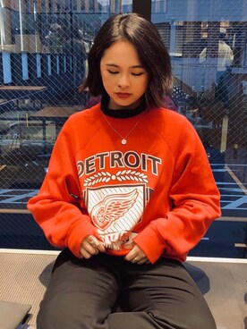 「VINTAGE（ヴィンテージ）のアイテム（スウェット、レッド系）」を使った、MAYさん（レディース・162cm）の春コーディネート
