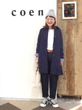 「coenスタッフスタイリング」｜「アイテム（ニットキャップ/ビーニー）」を使った、coen よこやまさん（レディース・158cm）の冬コーディネート