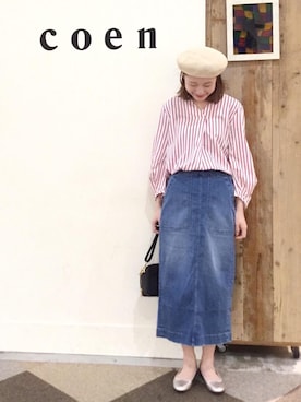 「coenスタッフスタイリング」｜「アイテム（ハンチング/ベレー帽）」を使った、coen よこやまさん（レディース・158cm）の冬コーディネート