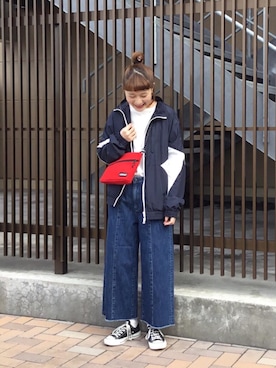 「coen」｜「アイテム（ナイロンジャケット）」を使った、coen よこやまさん（レディース・158cm）の冬コーディネート