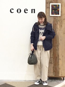 「coen（コーエン）のアイテム（ジャケット/アウター）」を使った、coen よこやまさん（レディース・158cm）の秋コーディネート