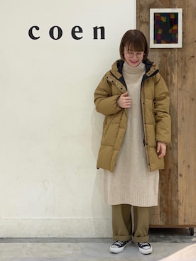 「coen（コーエン）のアイテム（ダウンジャケット/コート）」を使った、coen よこやまさん（レディース・158cm）の冬コーディネート