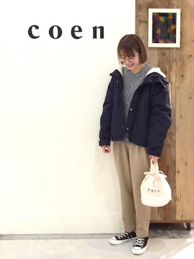 「coen（コーエン）のアイテム（ジャケット/アウター）」を使った、coen よこやまさん（レディース・158cm）の冬コーディネート