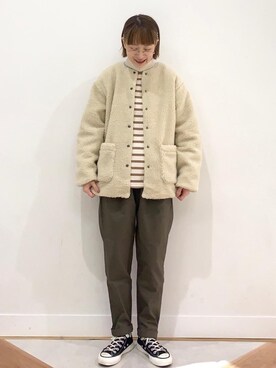 「ノーカラー」｜「アイテム（スウェット）」を使った、coen よこやまさん（レディース・158cm）の冬コーディネート