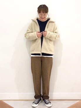 「coen（コーエン）のアイテム（ブルゾン）」を使った、coen よこやまさん（レディース・158cm）の冬コーディネート