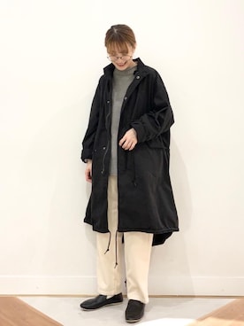 「coen（コーエン）のアイテム（モッズコート）」を使った、coen よこやまさん（レディース・158cm）の秋コーディネート