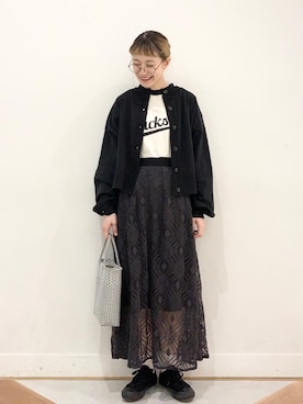 「coen（コーエン）のロングイージーレーススカート（スカート、グレー系）」を使った、coen よこやまさん（レディース・158cm）の春コーディネート