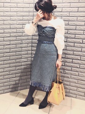 「アイテム（チューブトップ、ブルー系）」を使った、ERIKAさん（レディース・164cm）の春コーディネート