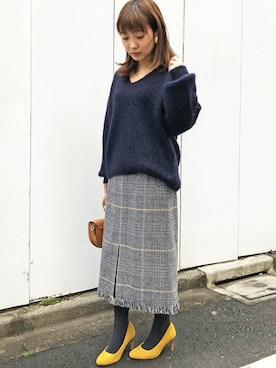 「アイテム（パンプス、イエロー系）」を使った、nano・universe webeditorさん（レディース・155cm）の冬コーディネート
