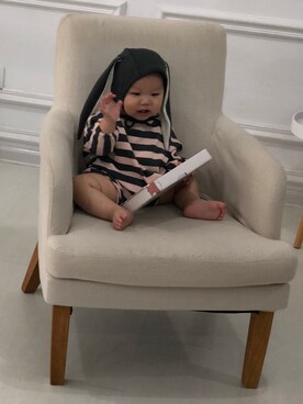 「アイテム（オールインワン・サロペット）」を使った、小蒋同学さん（キッズ・70cm）の秋コーディネート