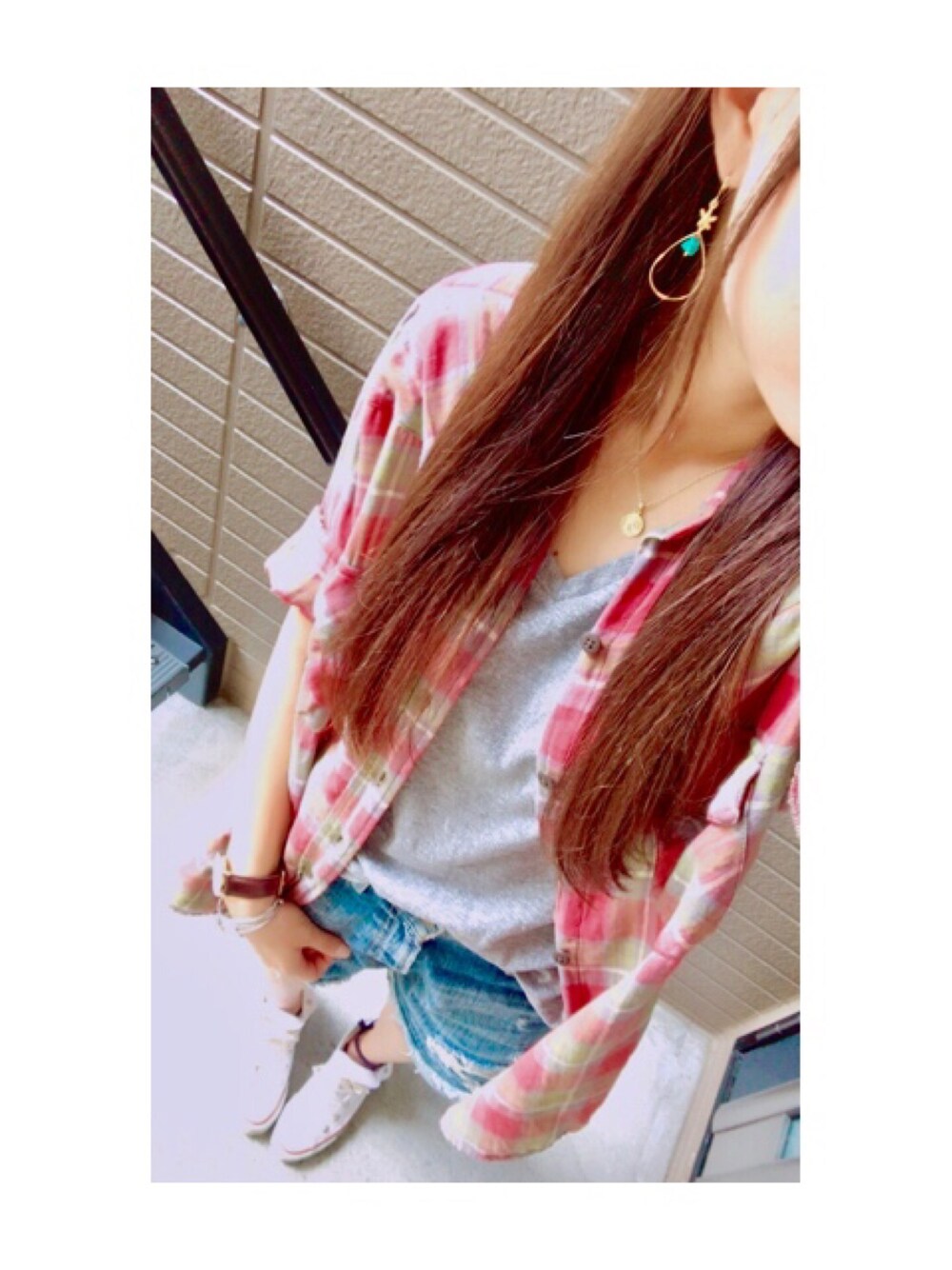 「今日のコーデ、Ungrid、ungridコーデ、ootd、カジュアル、カジュアルコーデ、GU、converse、Daniel Wellington、code」｜「Ungridのアイテム（シャツ/ブラウス、レッド系）」を使った、✯Mai✯さん（レディース・161cm）の夏コーディネートの1枚目の写真