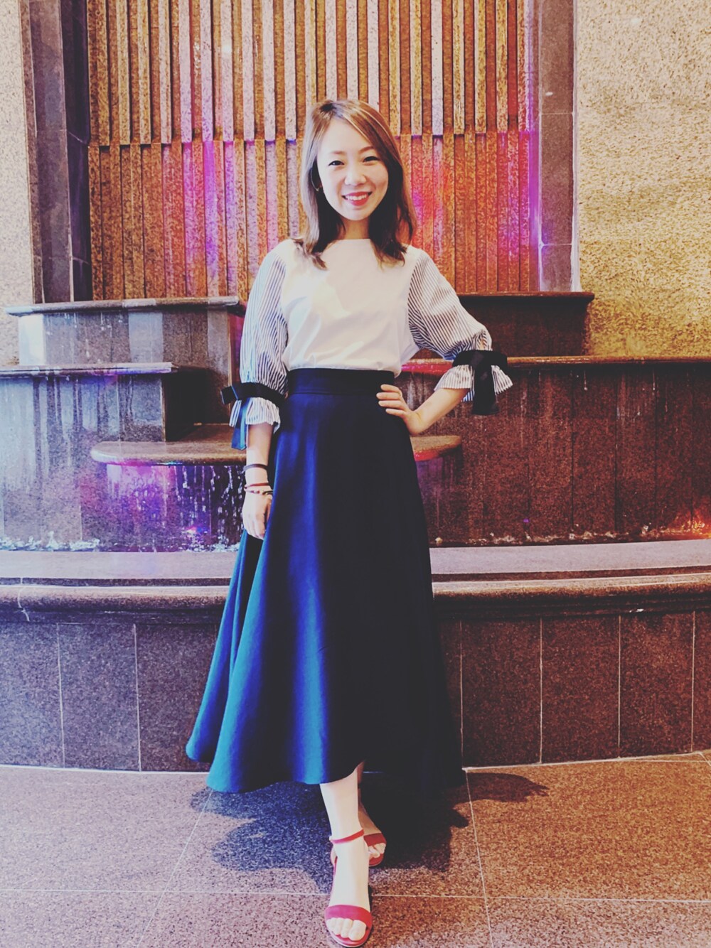 「RANDAのアイテム（シューズ、レッド系）」を使った、Maymayさん（レディース・150cm）の春コーディネートの1枚目の写真