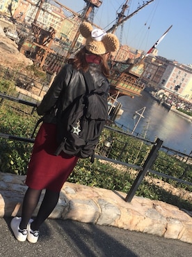 「Rouge vif（ルージュヴィフ）のアイテム（ライダースジャケット）」を使った、moeさん（レディース・156cm）の冬コーディネート