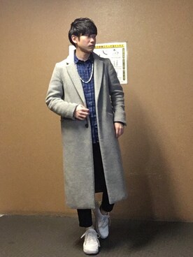 「ウィンドウペン」｜「アイテム（チェスターコート）」を使った、タニヘーさん（メンズ・157cm）の春コーディネート