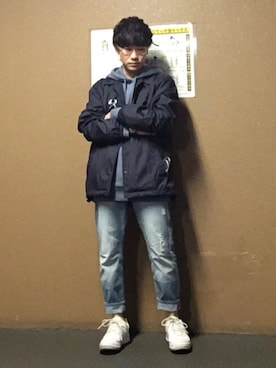 「ボーイフレンドデニム」｜「アイテム（ブルゾン）」を使った、タニヘーさん（メンズ・157cm）の春コーディネート