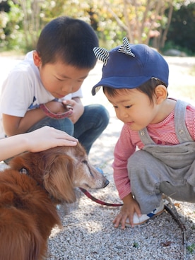 「PETIT BATEAU（プチバトー）のアイテム（サロペット/オーバーオール）」を使った、Tatさん（キッズ・80cm）の冬コーディネート
