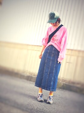 「デニムスカートINスタイル」｜Eiさん（レディース・160cm）の春コーディネート