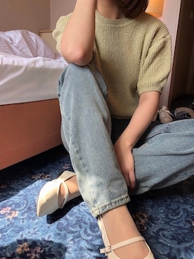 「ボーイフレンドデニム」｜「アイテム（その他）」を使った、m'eさん（レディース・162cm）の春コーディネート
