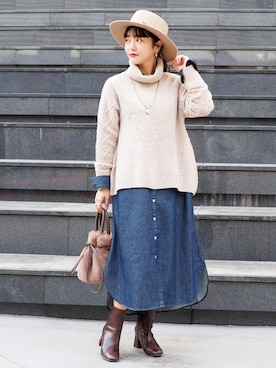 「Ray BEAMS（レイビームス）のアイテム（アクセサリー）」を使った、harukaさん（レディース・157cm）の秋コーディネート