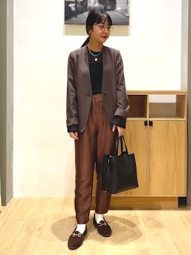 「ノーカラージャケット」｜harukaさん（レディース・157cm）の冬コーディネート