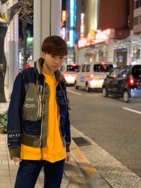 「カスタム」｜「アイテム（デニムジャケット）」を使った、yu- sukeさん（メンズ・184cm）の冬コーディネート