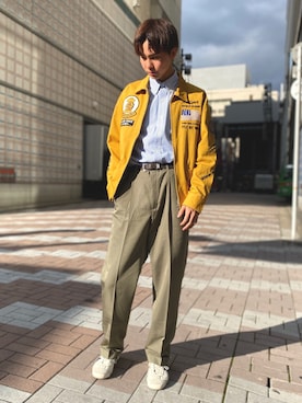 「アイテム（ミリタリージャケット、イエロー系）」を使った、yu- sukeさん（メンズ・182cm）の冬コーディネート