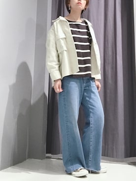 「アイテム（ミリタリージャケット、ホワイト系）」を使った、saitoさん（レディース・153cm）の冬コーディネート