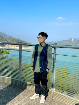 「plain-me（プレインミー）のアイテム（ベスト）」を使った、33さん（メンズ・155cm）の春コーディネート