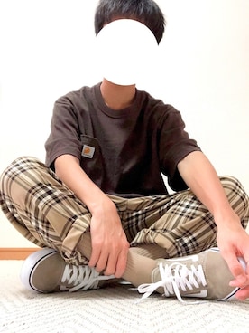 「Carhartt（カーハート）のcarhartt(カーハート) ビッグシルエット ポケット半袖 ロゴ Tシャツ Workwear Pocket 1/2 Sleeve T-Shirts（Tシャツ/カットソー、ブラウン系）」を使った、gariさん（メンズ・163cm）の春コーディネート