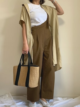 「UNIQLO（ユニクロ）のリネンブレンドロングシャツ（半袖）（シャツ/ブラウス）」を使った、a__star__iさん（レディース・160cm）の夏コーディネート