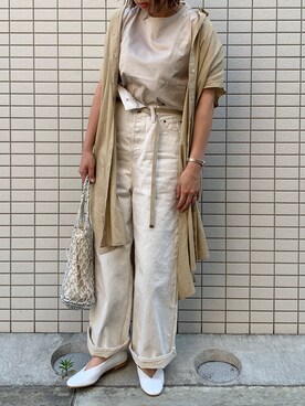 「UNIQLO（ユニクロ）のリネンブレンドロングシャツ（半袖）（シャツ/ブラウス）」を使った、a__star__iさん（レディース・160cm）の夏コーディネート