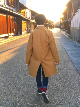 「SPINNS（スピンズ）のアイテム（ステンカラーコート）」を使った、きゃらめる！！！さん（メンズ・168cm）の冬コーディネート