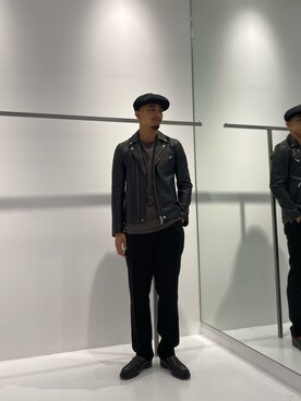 「STUDIOUS（ステュディオス）のアイテム（ライダースジャケット）」を使った、Kazuki Yamashitaさん（メンズ・172cm）の秋コーディネート