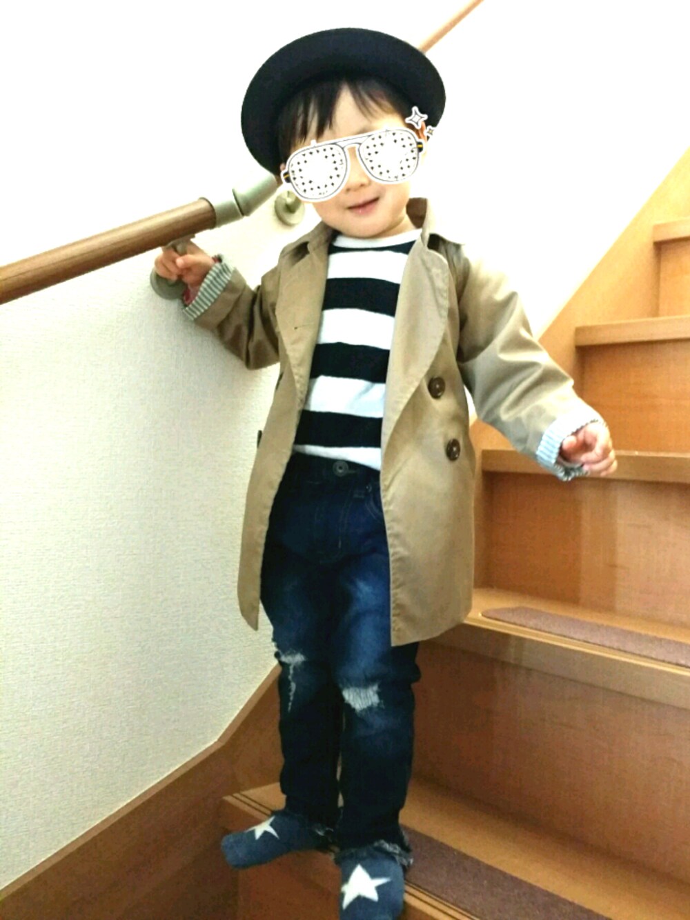 「wearhalloween2017」｜「GLOBAL WORKの【キッズ】スソカットオフスリムパンツ/765055 （デニムパンツ、ブルー系）」を使った、ITLLLLLLL★さん（キッズ・90cm）の秋コーディネートの1枚目の写真