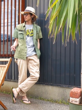 「CLUCT（クラクト）のアイテム（トップス）」を使った、Canvas Yoshikiさん（メンズ・177cm）の夏コーディネート