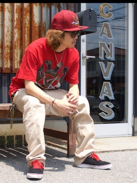 「C1RCA（サーカ）のアイテム」を使った、Canvas Yoshikiさん（メンズ・177cm）の夏コーディネート